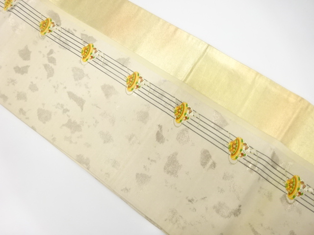 アンティーク　縞に独楽模様織り出し袋帯（材料）